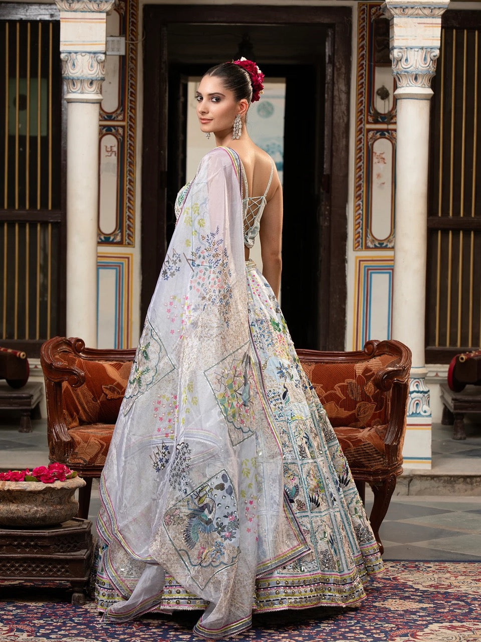 Off-White Silk Lehenga With Appliqué