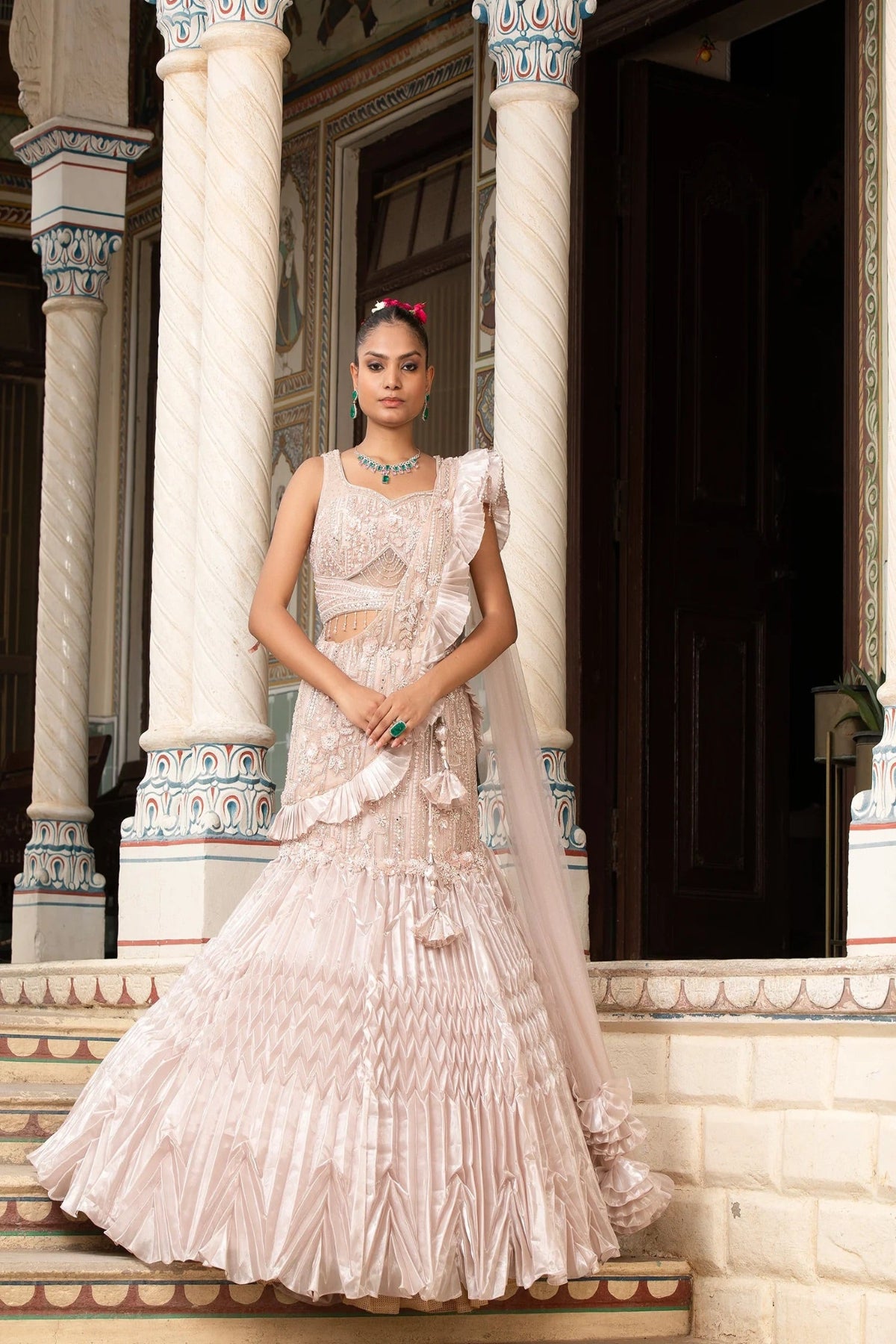 Blush Ruffle Mermaid Lehenga