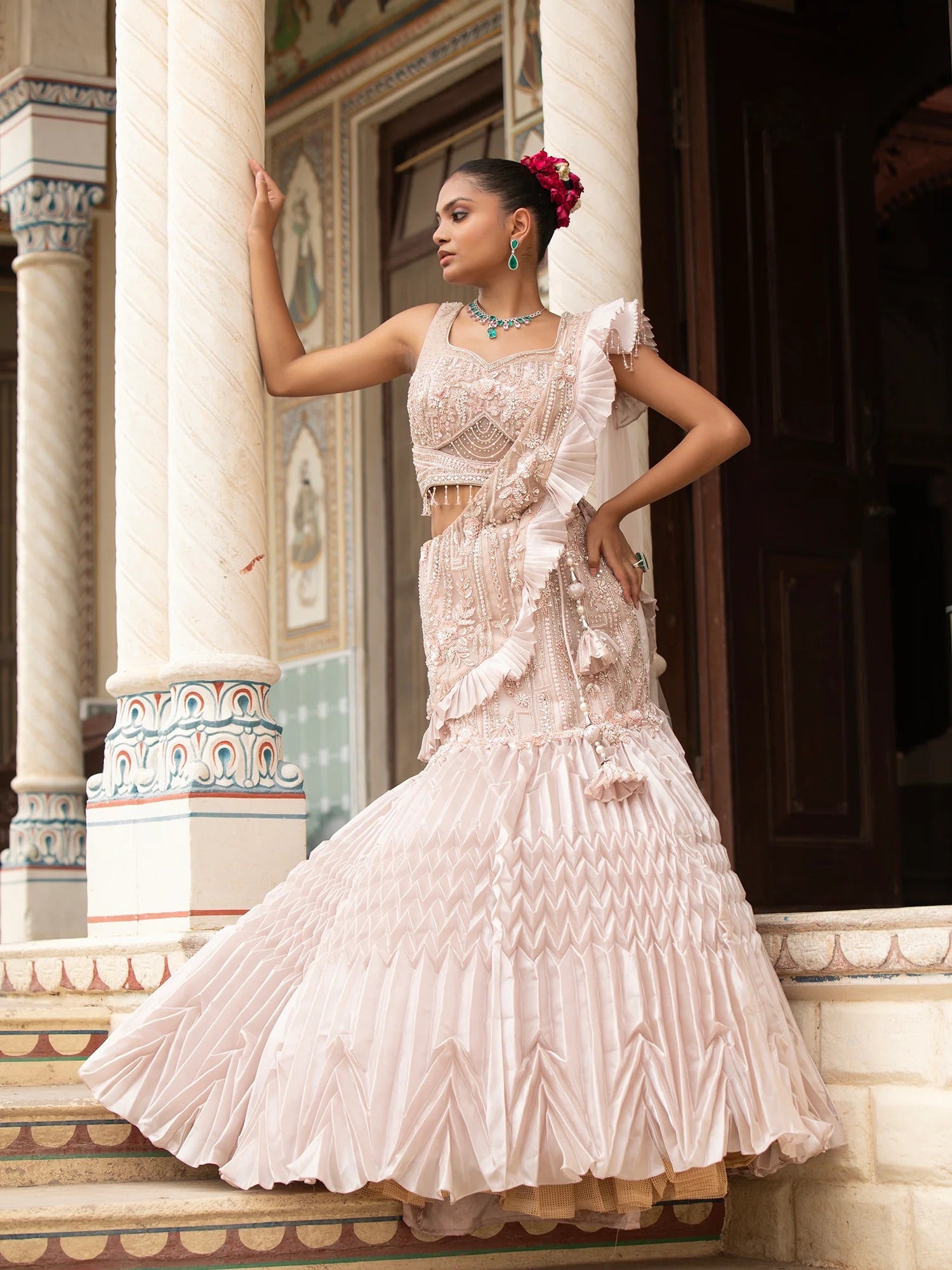 Blush Ruffle Mermaid Lehenga