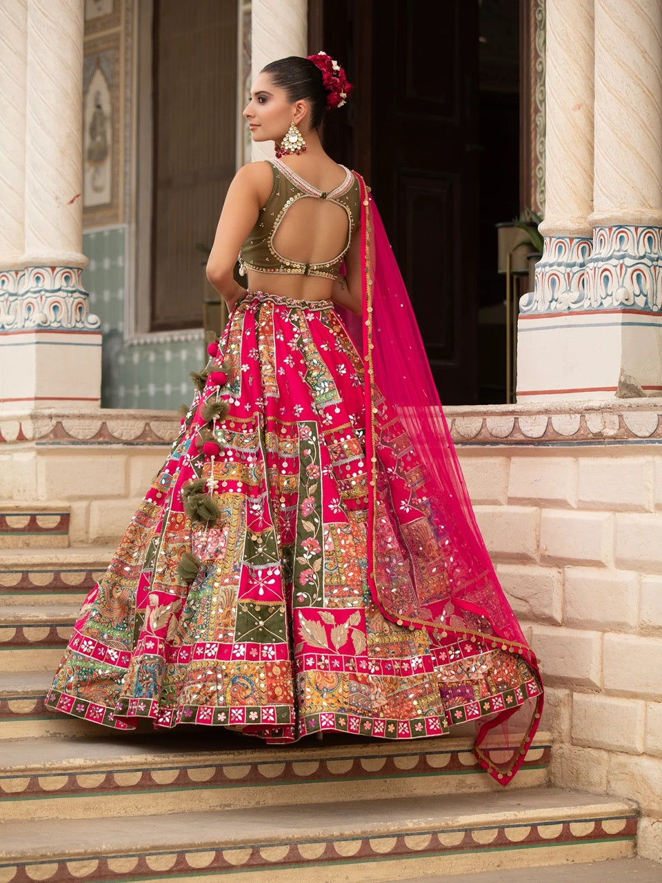 Multi Silk Lehenga With Mirror