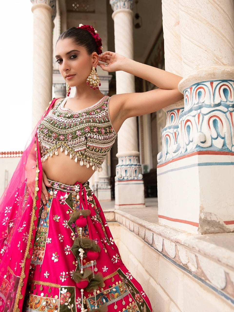 Multi Silk Lehenga With Mirror