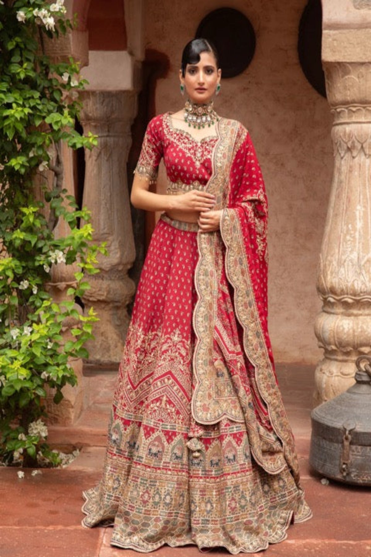 Heritage Red Mughal Bridal Lehenga