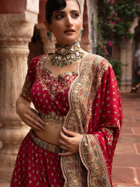 Heritage Red Mughal Bridal Lehenga