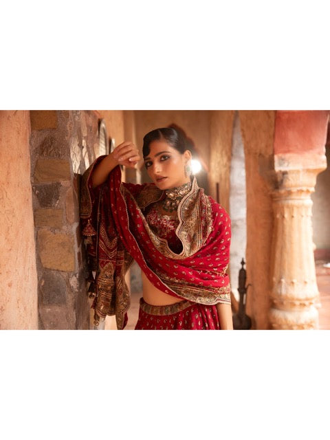Heritage Red Mughal Bridal Lehenga