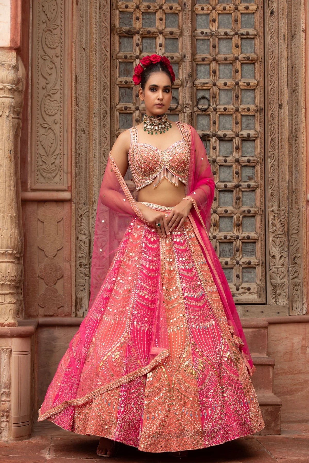 Sunset Mirrorwork Lehenga