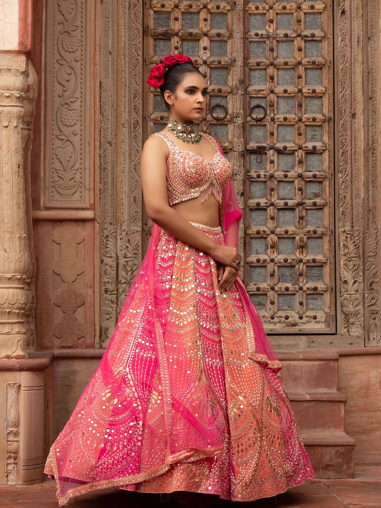 Sunset Mirrorwork Lehenga