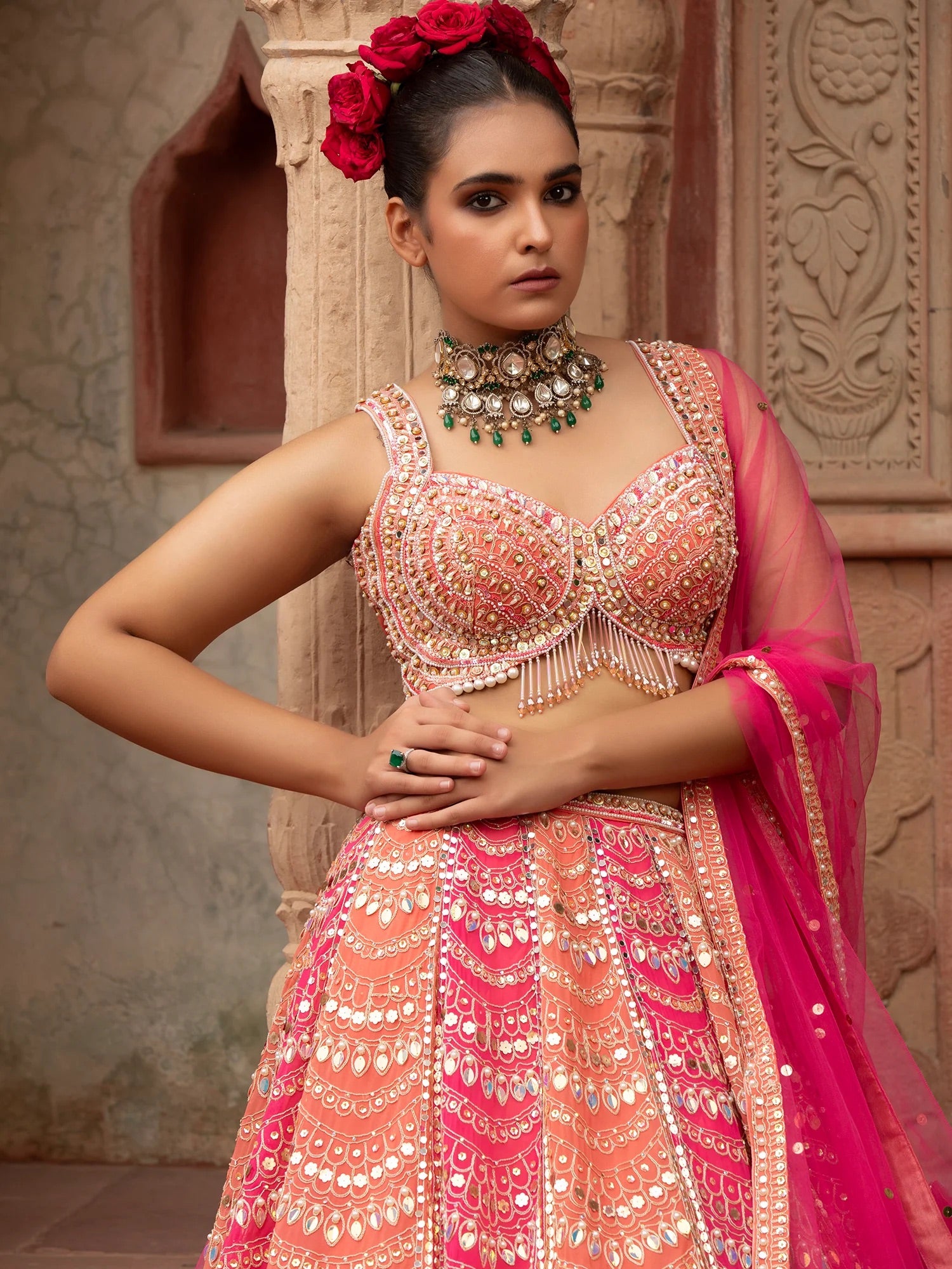 Sunset Mirrorwork Lehenga