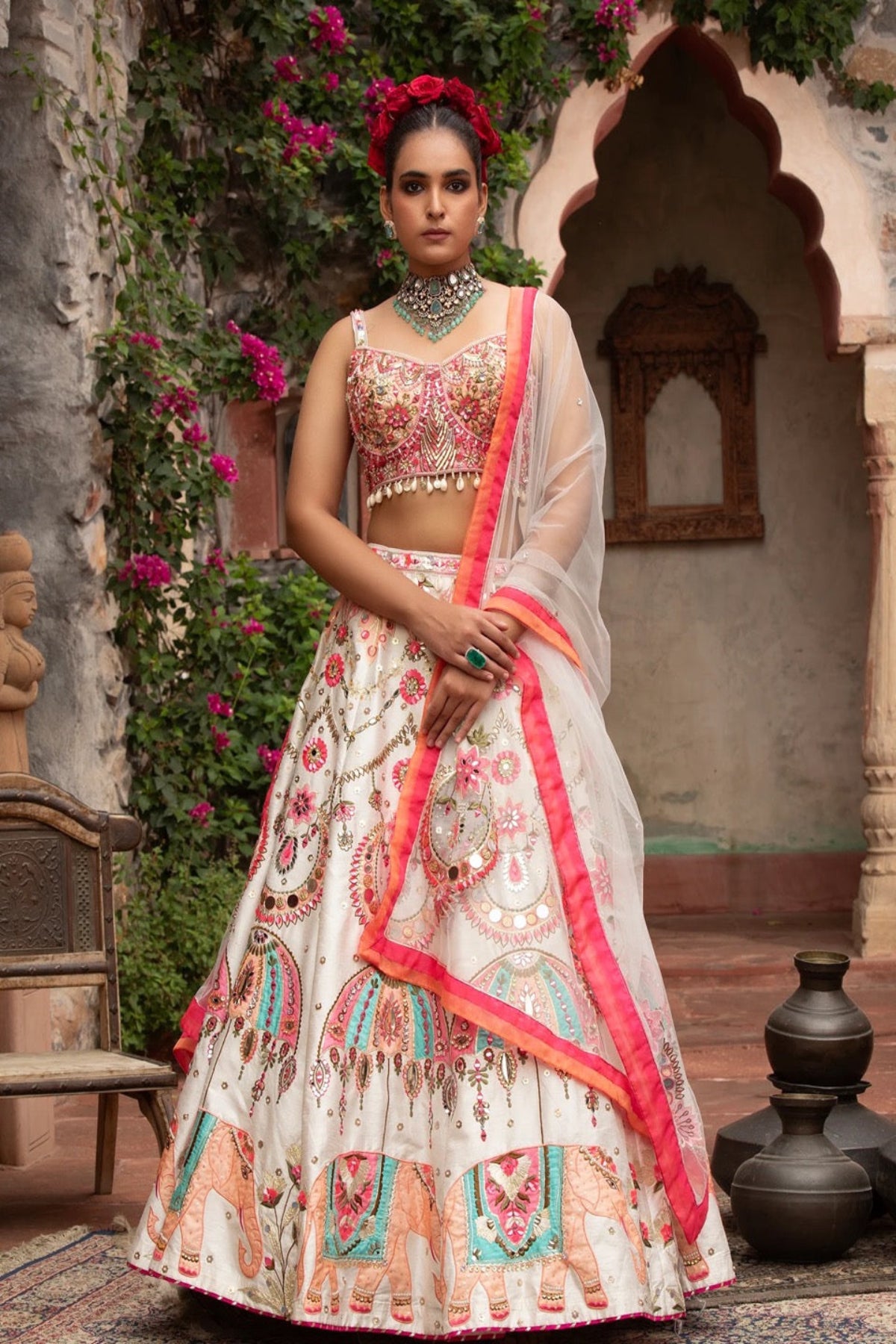 Elephant Motif Embroidered Lehenga
