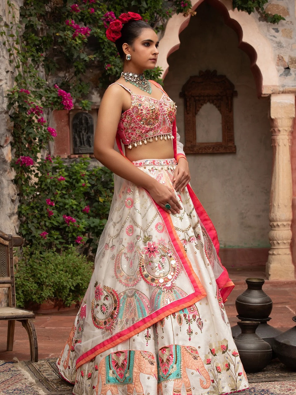 Elephant Motif Embroidered Lehenga