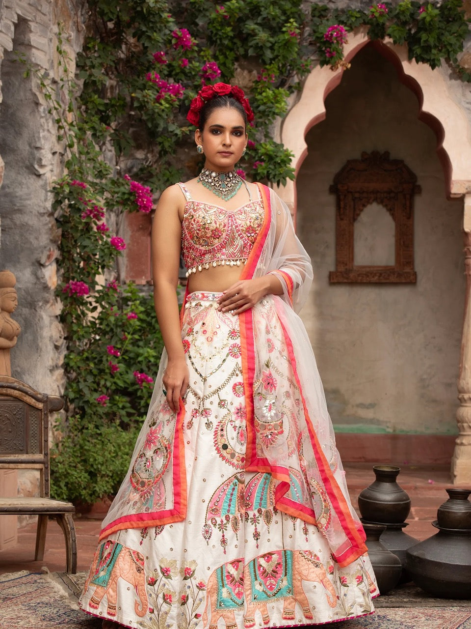Elephant Motif Embroidered Lehenga