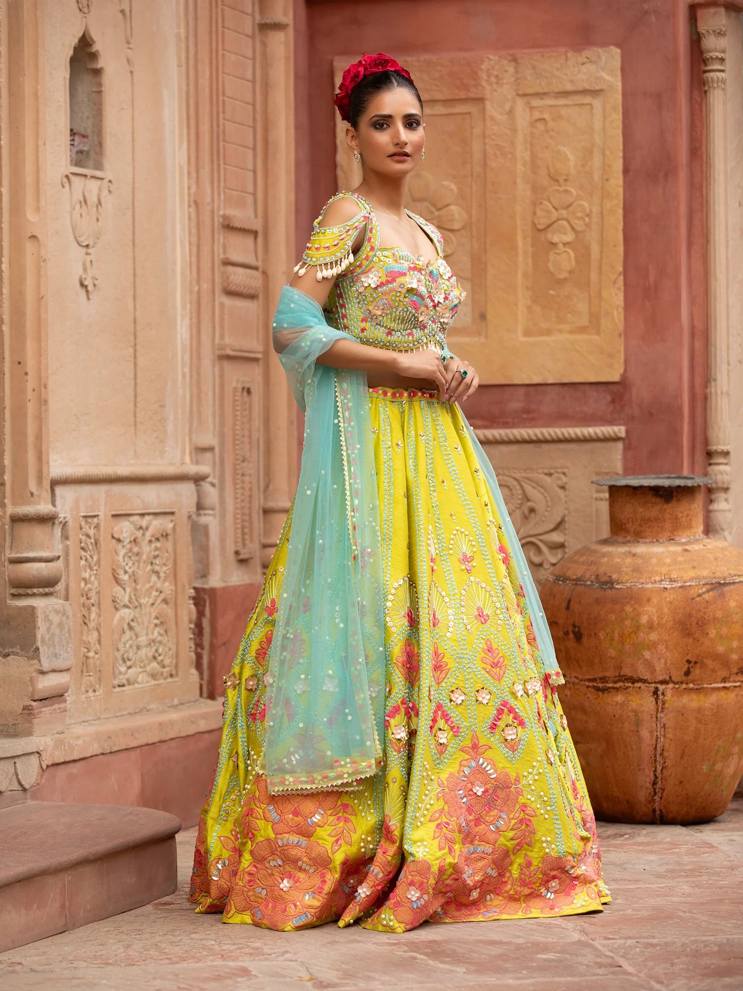 Lime Embroidered Lehenga