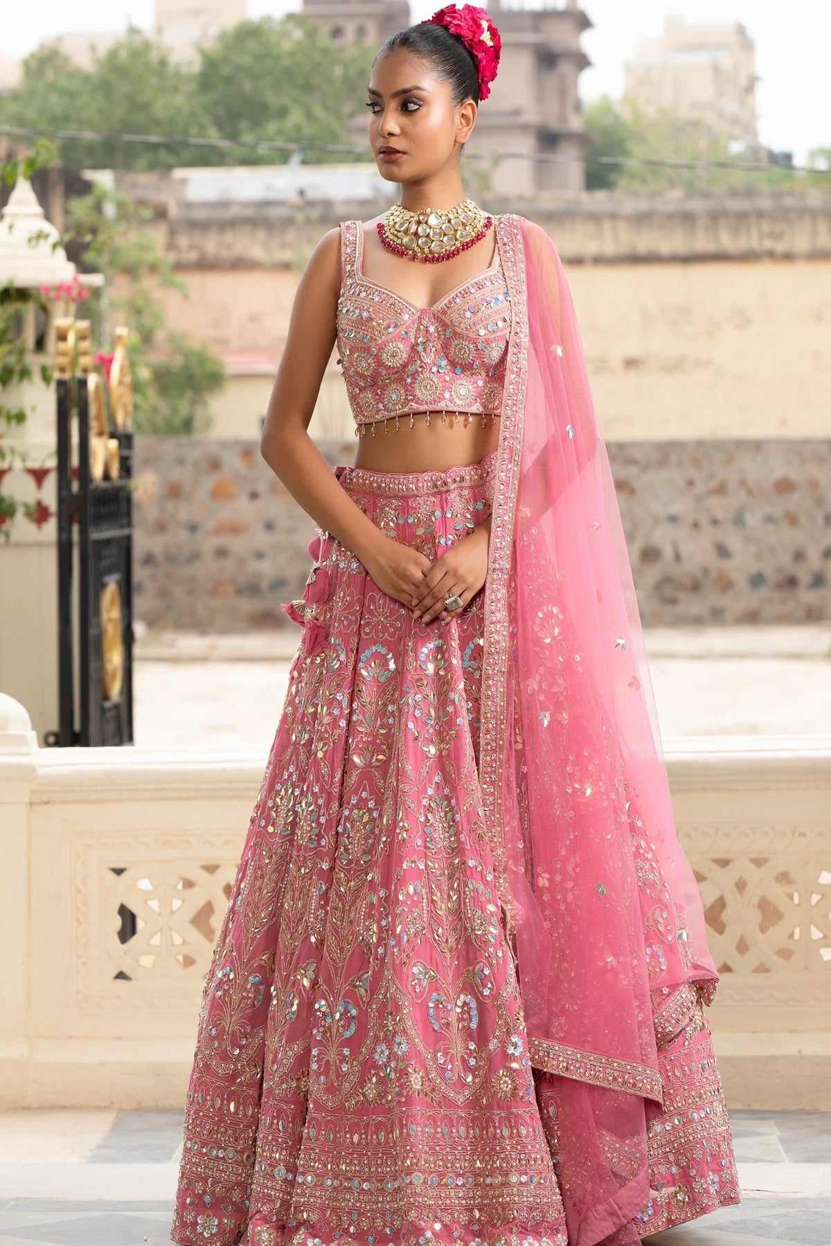 Peach Pink Georgette Lehenga
