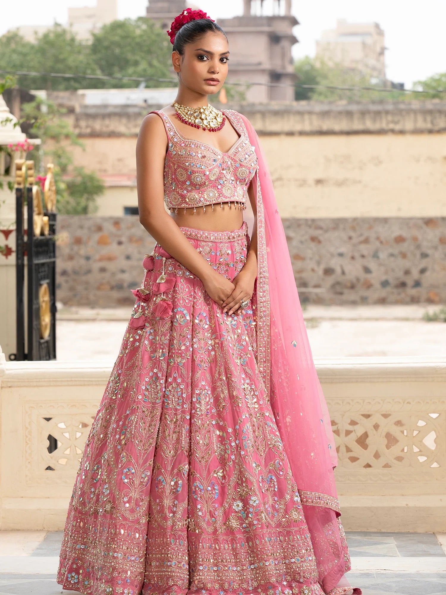 Peach Pink Georgette Lehenga