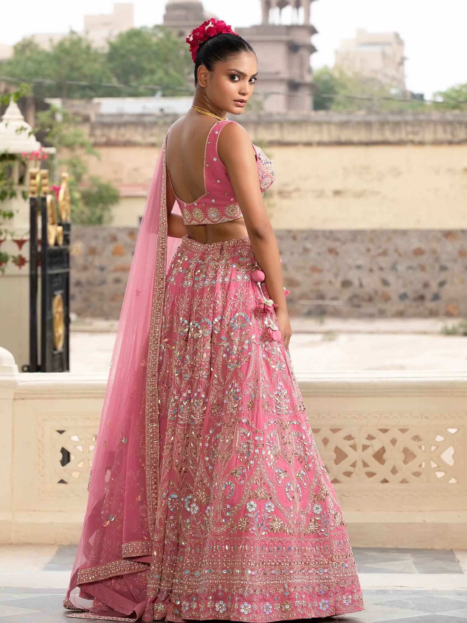 Peach Pink Georgette Lehenga
