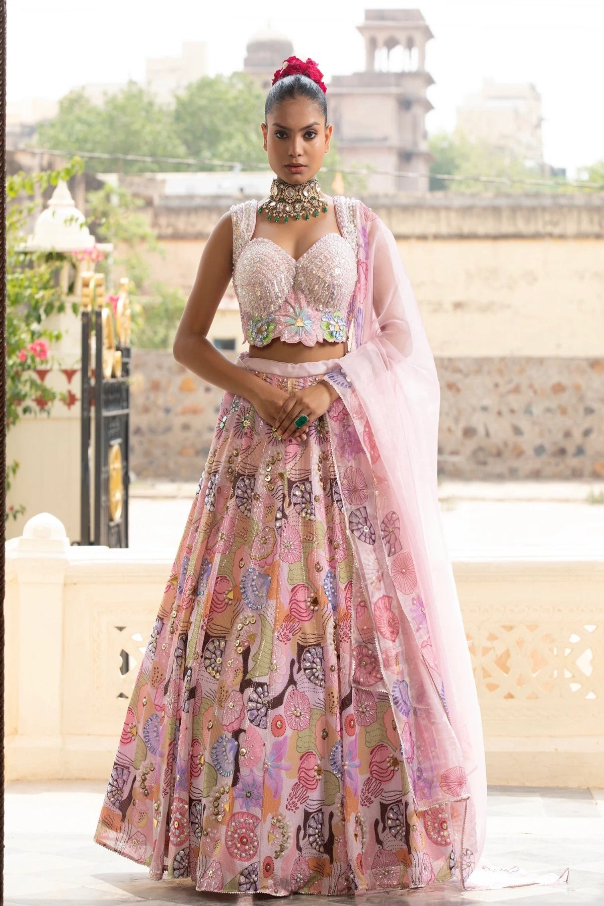 Silk Multicolor Lehenga With Beads