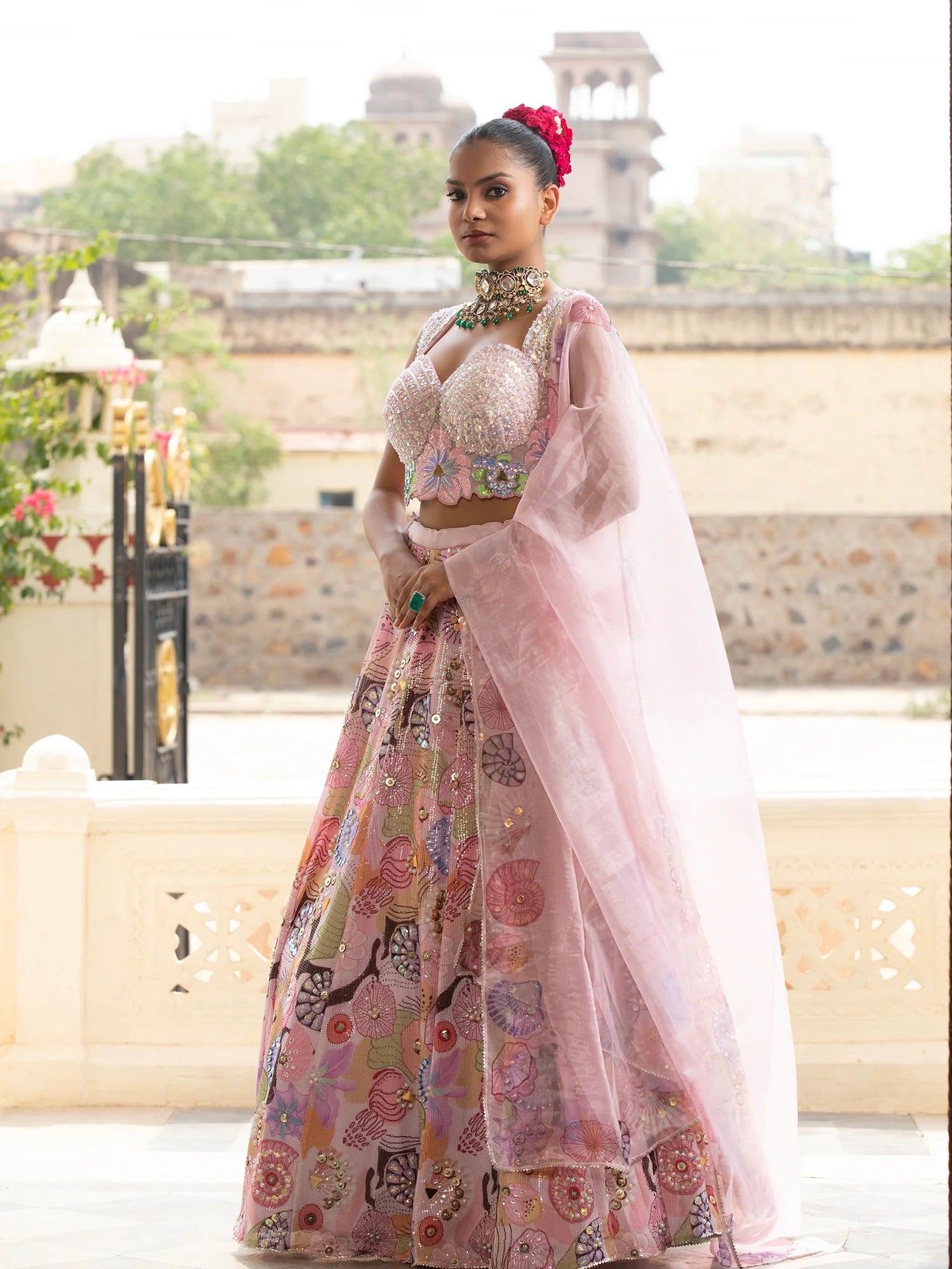 Silk Multicolor Lehenga With Beads