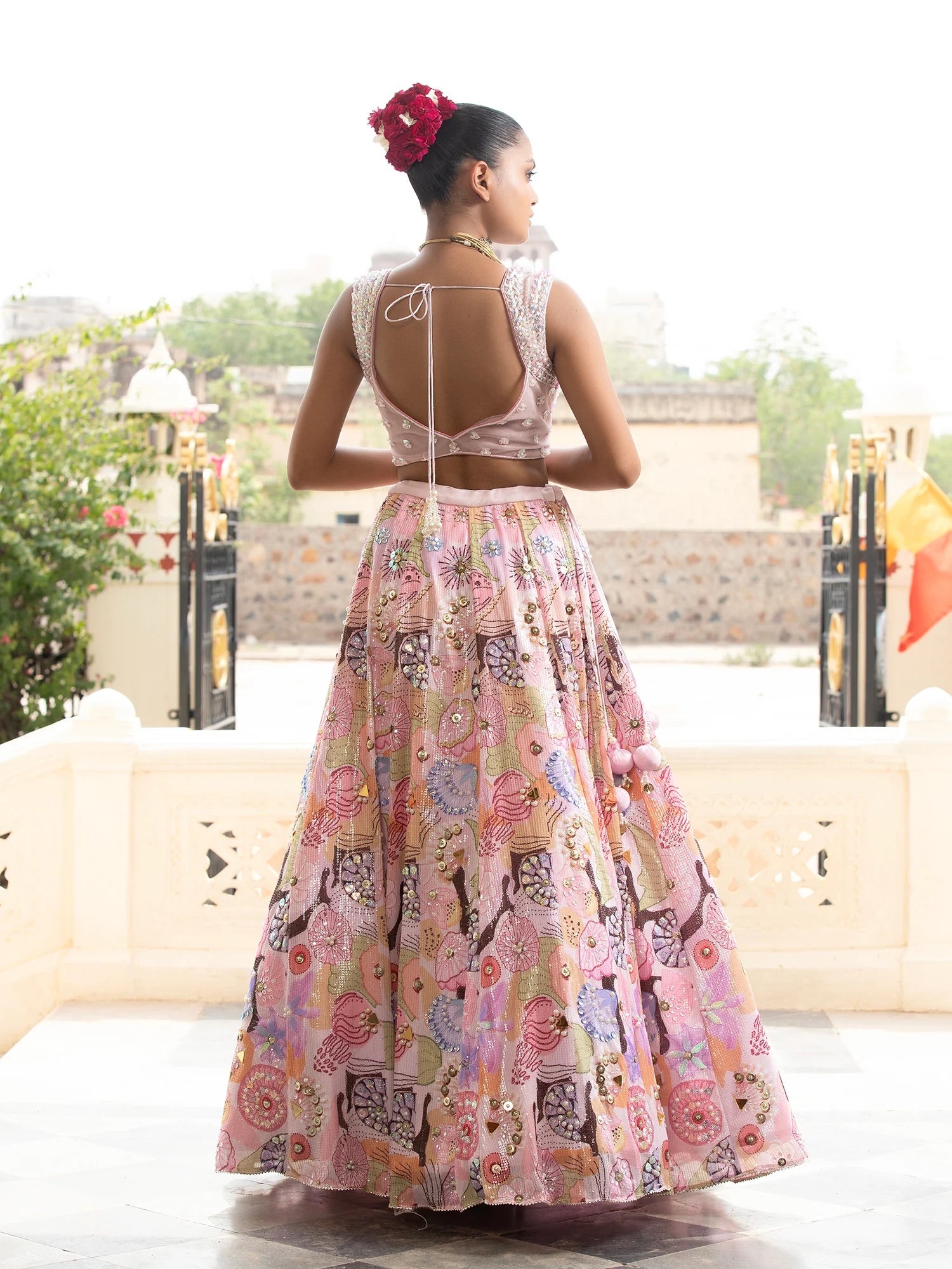 Silk Multicolor Lehenga With Beads