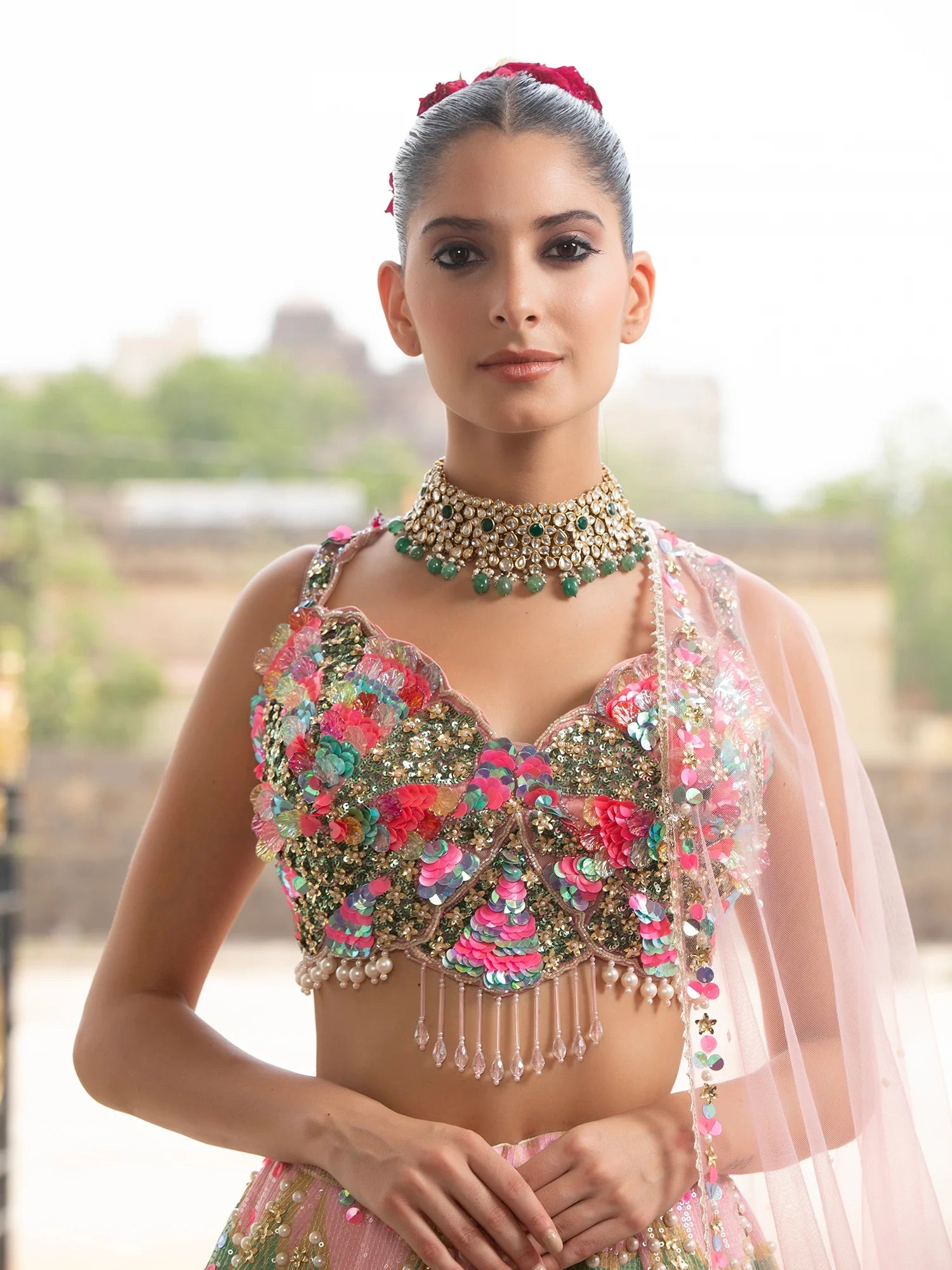 Vibrant Multi-Color Silk Lehenga With Artistic Appliqué Work