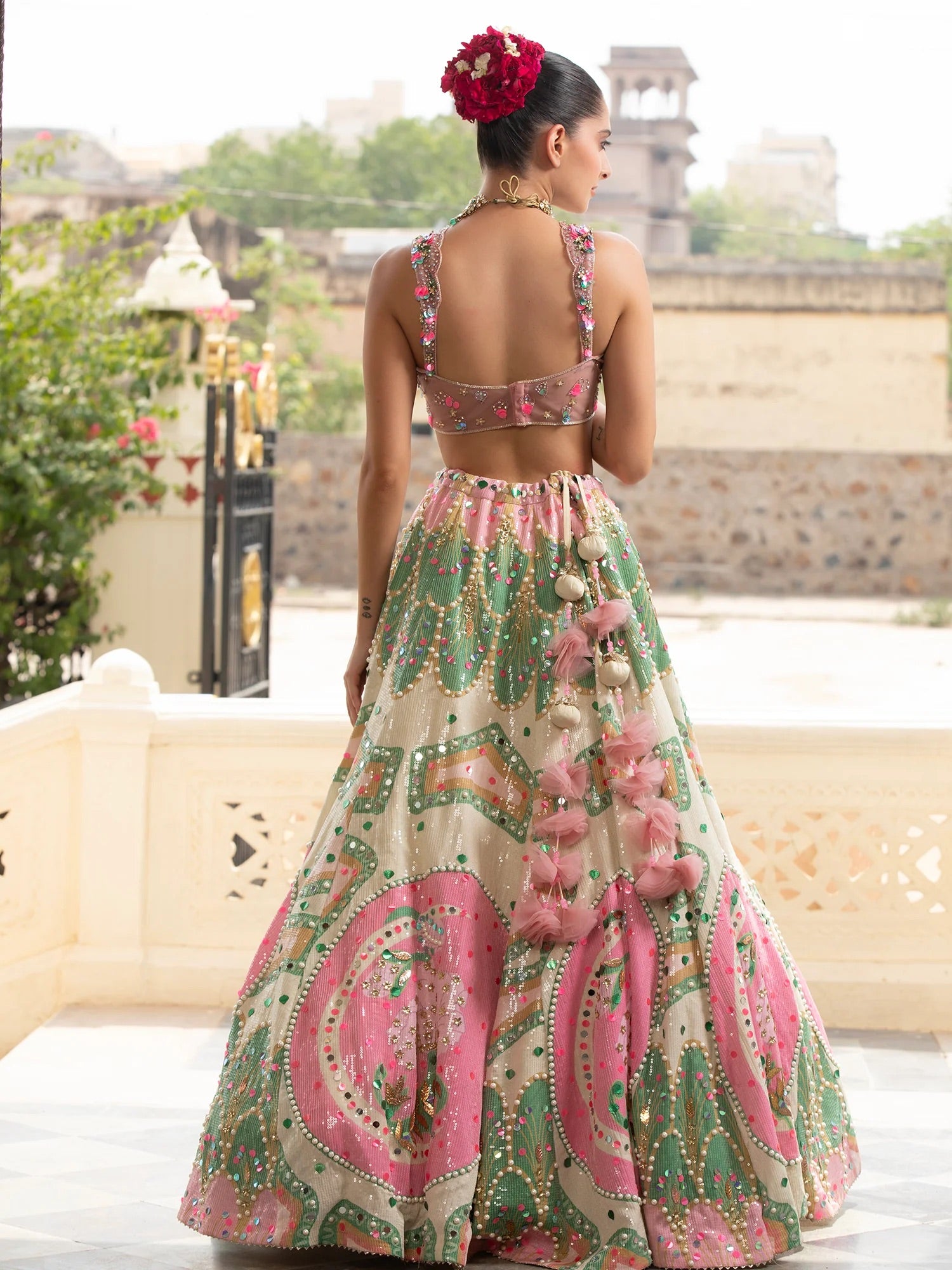 Vibrant Multi-Color Silk Lehenga With Artistic Appliqué Work