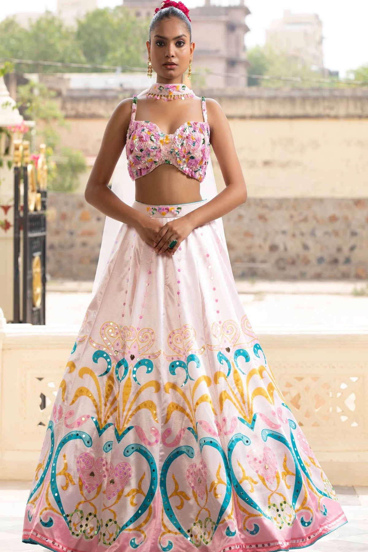 Silk Multicolor Lehenga With Appliqué Work
