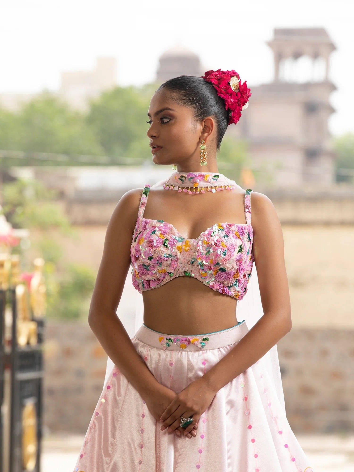 Silk Multicolor Lehenga With Appliqué Work