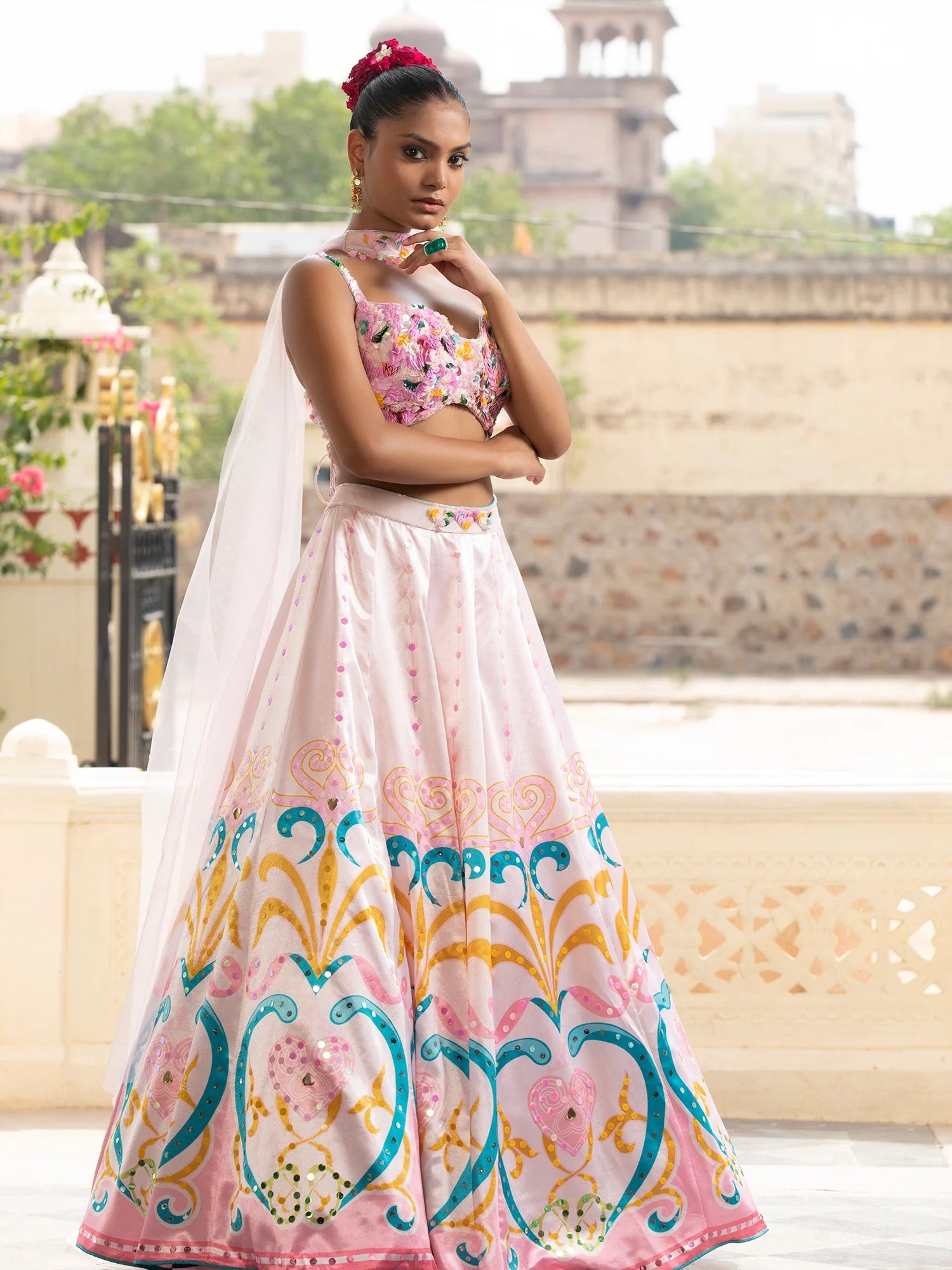 Silk Multicolor Lehenga With Appliqué Work