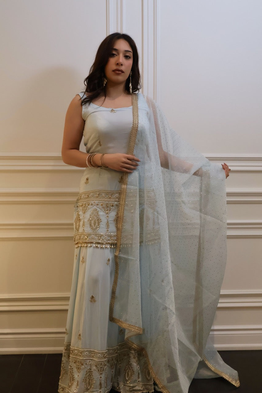 Aqua Zari Sharara Set