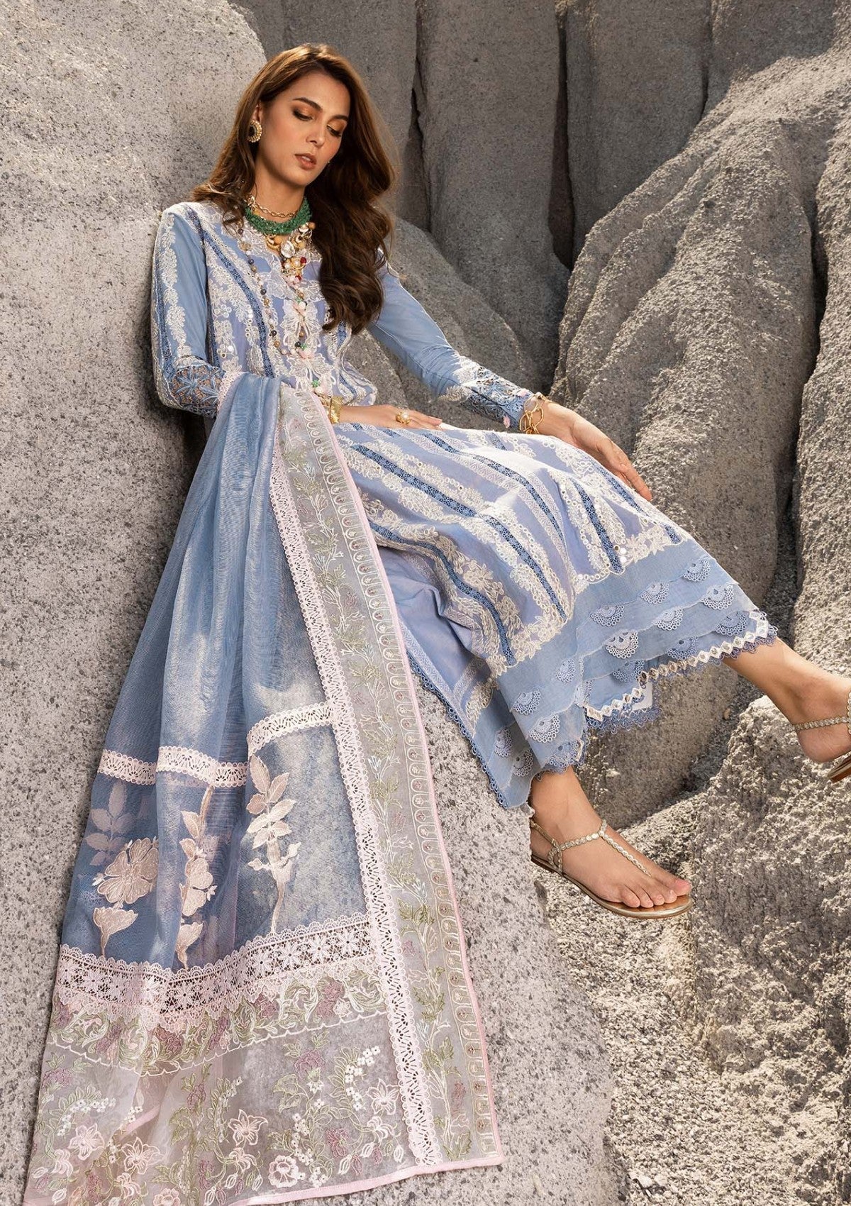 Powder Blue Embroidered Suit - Dorie
