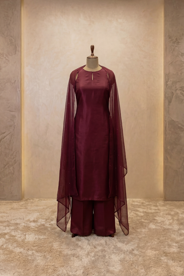 Deep Wine Kurta Palazzo Set
