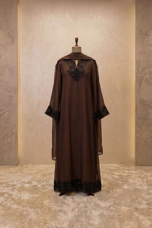 Noir Shadow Embroidered Cape Kurta Set