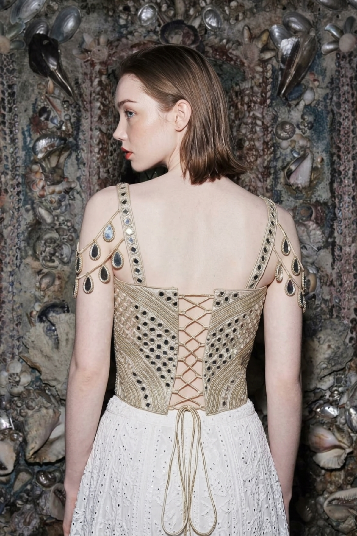 Moti detail on blush pink corset
