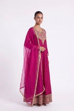 Rani Pink Gold Zari Anarkali Suit by Dorie Atelier – view 3