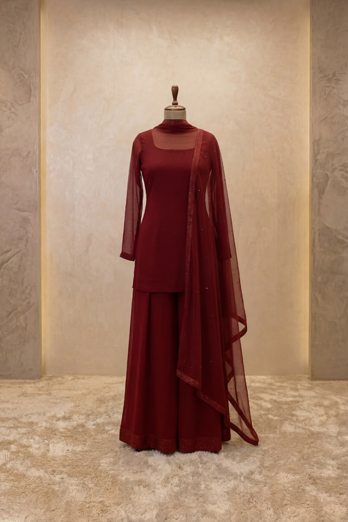 Crimson Veil Straight Kurta Set