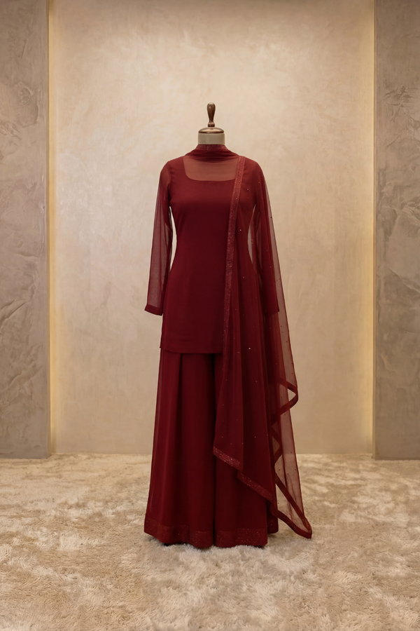 Crimson Veil Straight Kurta Set