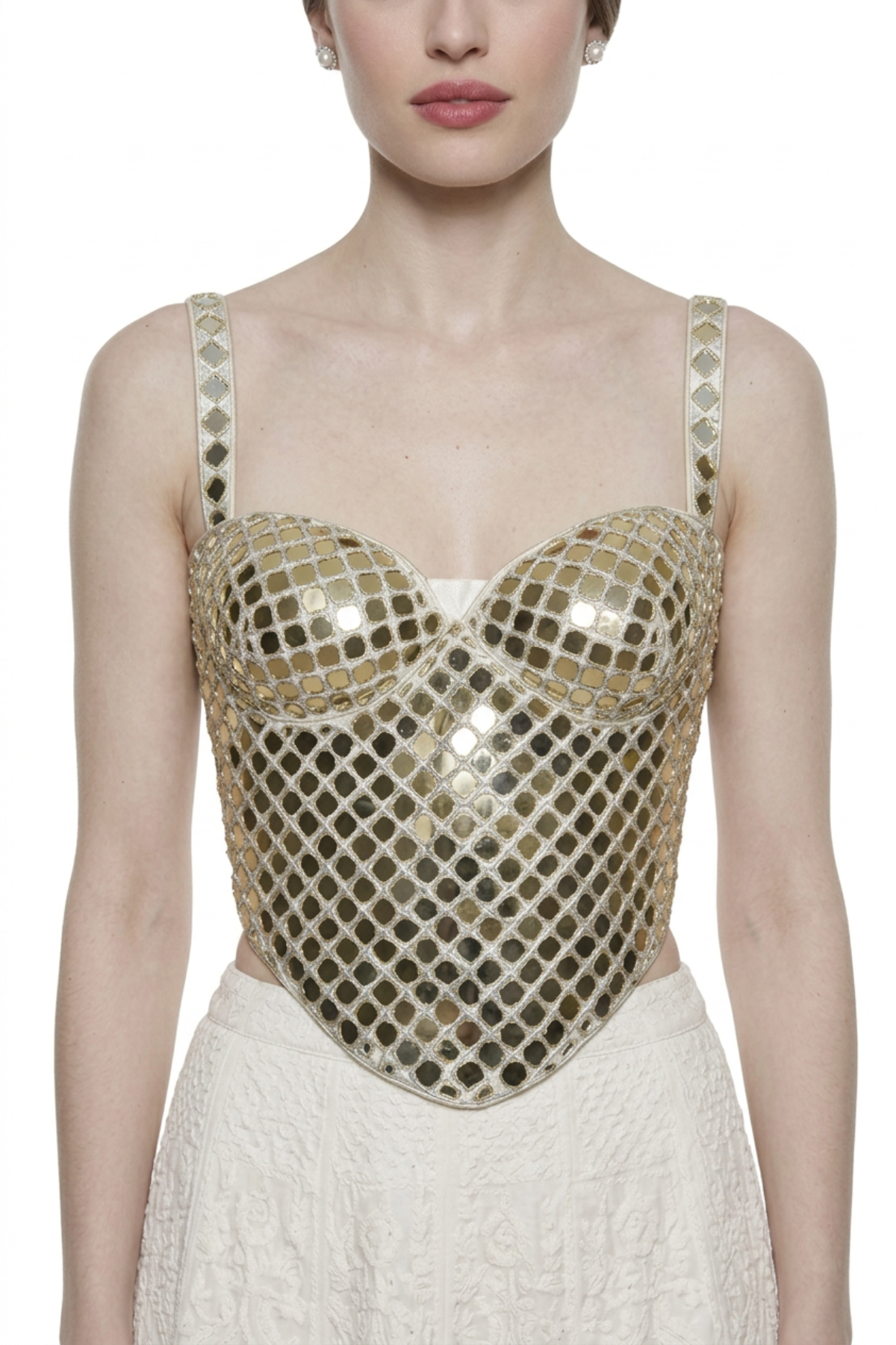 Gold corset by Dorie Atelier — front view