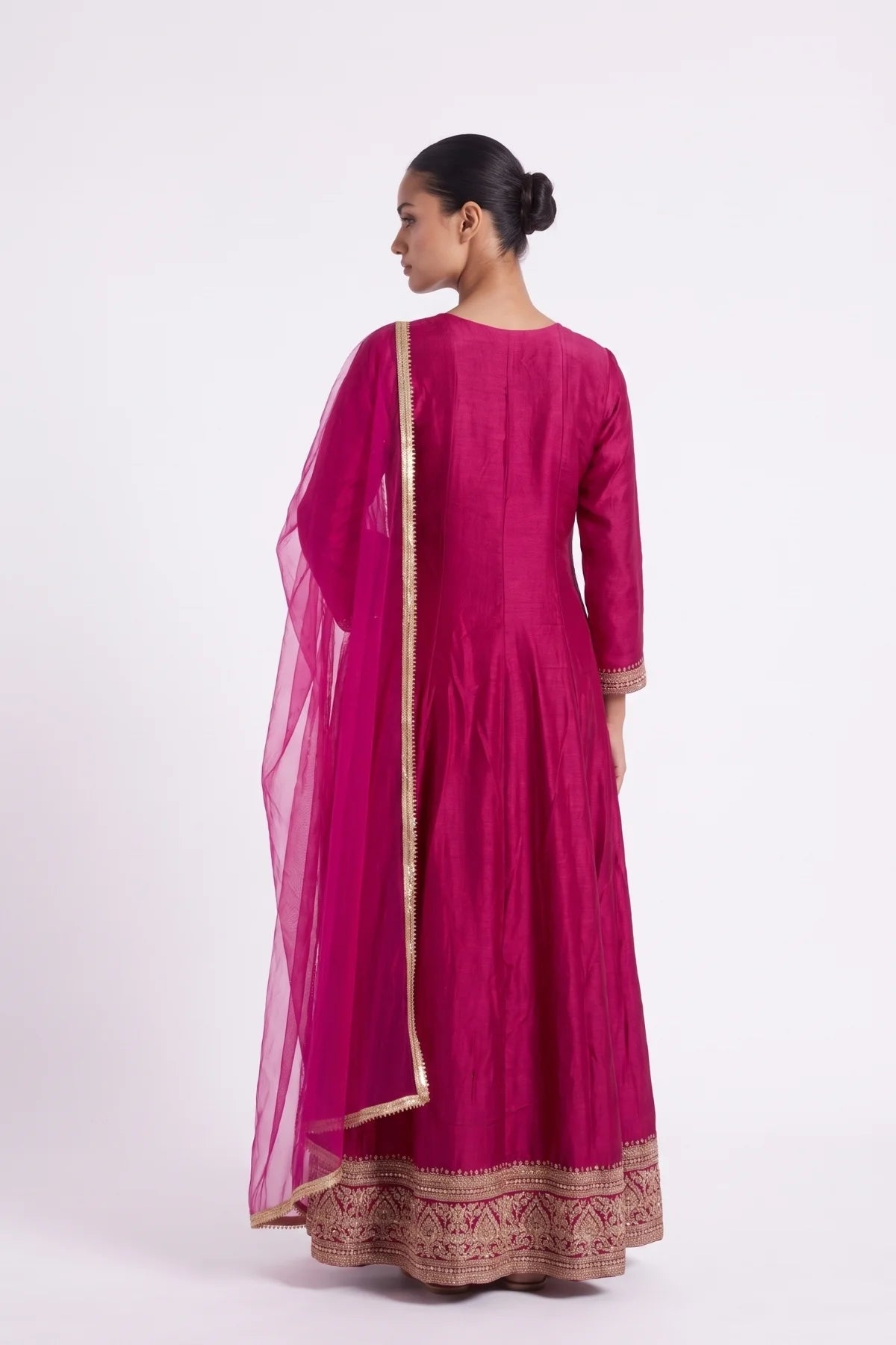 Rani Pink Gold Zari Anarkali Suit by Dorie Atelier – view 5