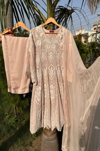 Blush Pearl-Embroidered Short Anarkali Set