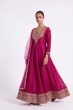 Rani Pink Gold Zari Anarkali Suit by Dorie Atelier – view 4