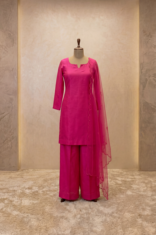 Fuchsia Scallop Veil Kurta Set