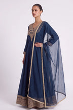 Nila Peacock Blue Gold Anarkali Suit by Dorie Atelier – view 4