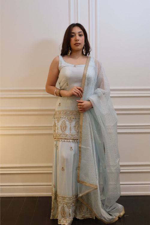 Aqua Zari Sharara Set