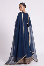 Nila Peacock Blue Gold Anarkali Suit by Dorie Atelier – view 3