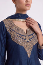 Nila Peacock Blue Gold Anarkali Suit by Dorie Atelier – view 2