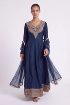 Nila Peacock Blue Gold Anarkali Suit by Dorie Atelier – view 5