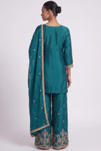 Mor Peacock Teal Zardozi Straight Suit by Dorie Atelier – view 3