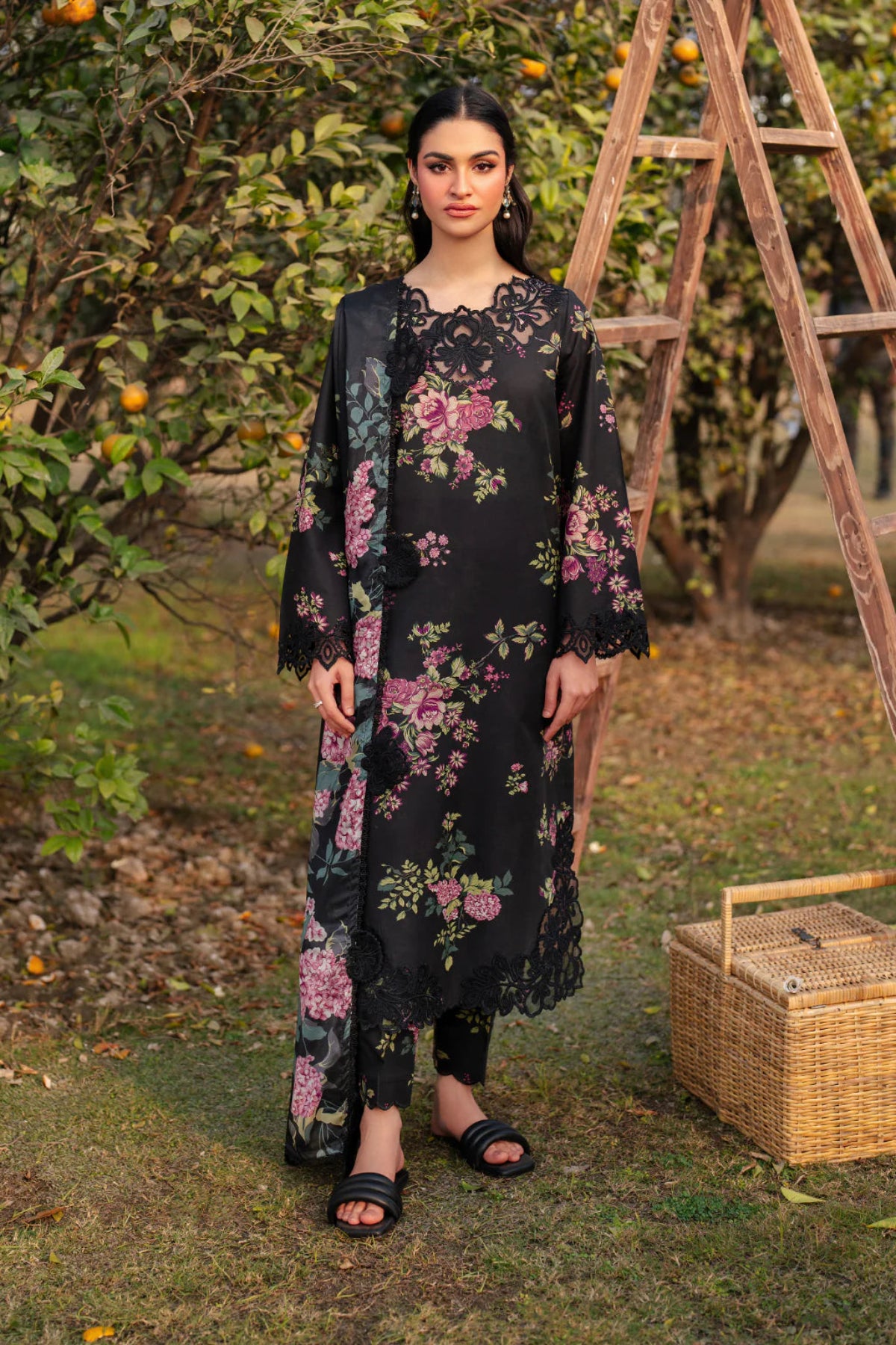 Black Floral Printed Suit - Dorie