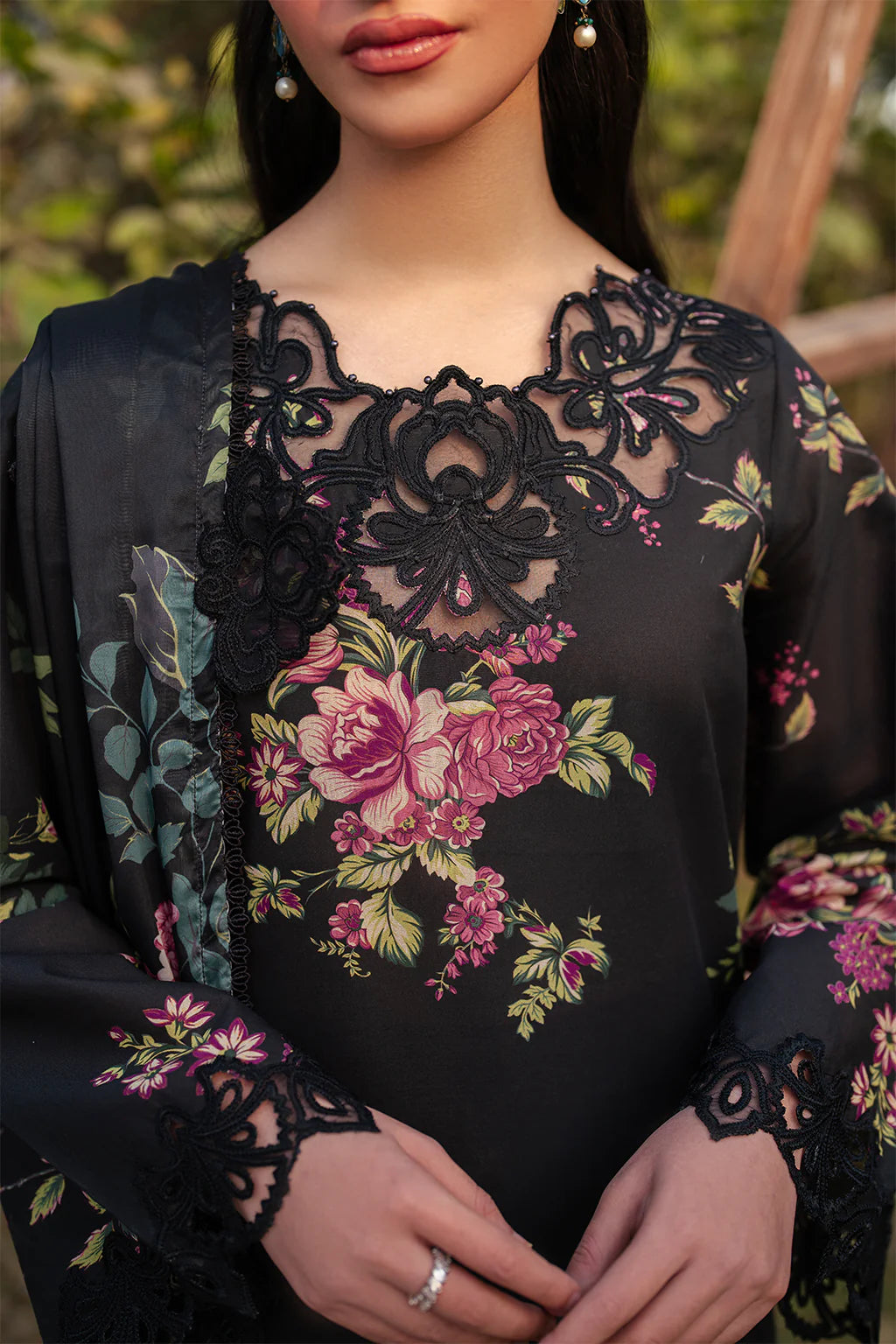 Black Floral Printed Suit - Dorie