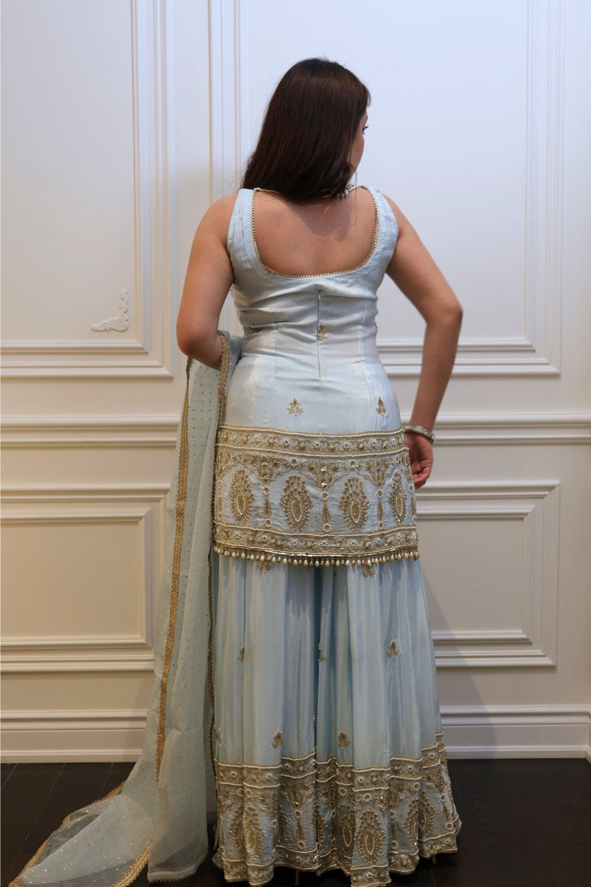 Aqua Zari Sharara Set