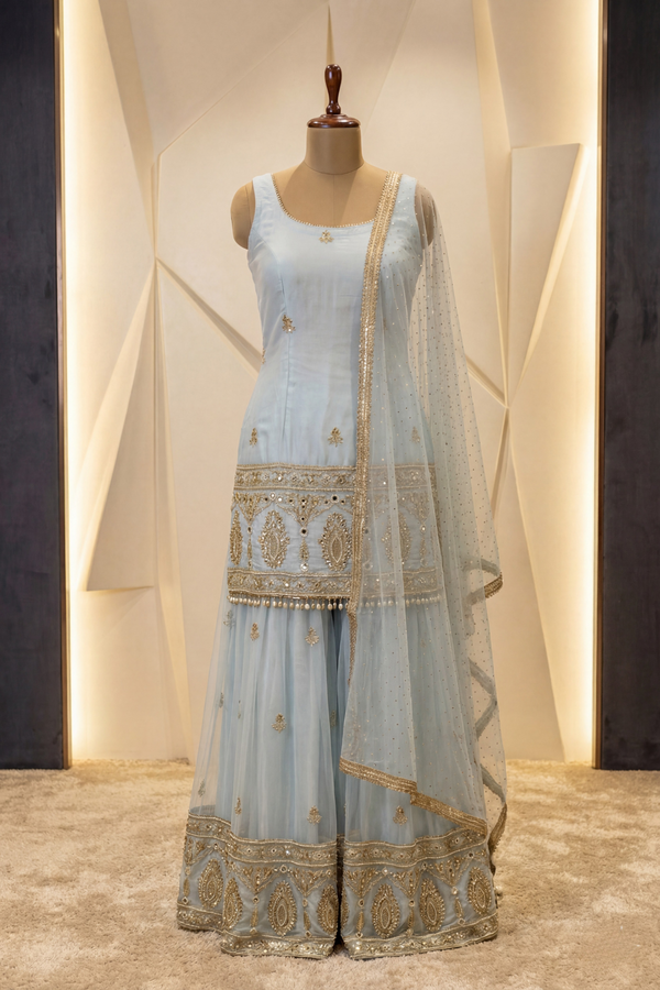 Aqua Zari Sharara Set