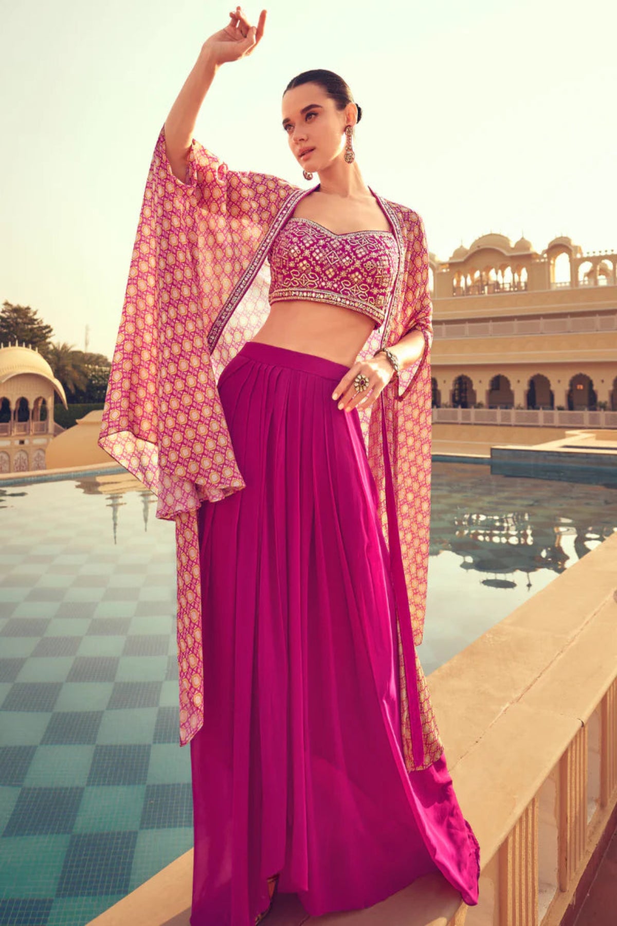 Noor Fuchsia Chinon Silk Drape Set